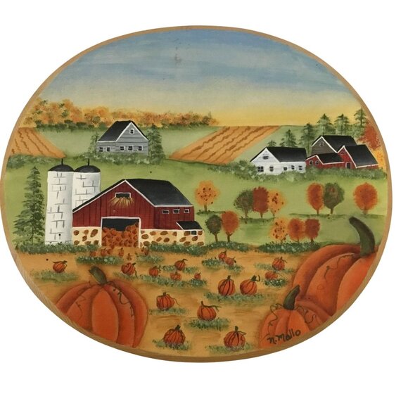 Hand Painted Pumpkin Farmhouse Wood Box Signed Fall Harvest Country Rustic Decor - Picture 1 of 9